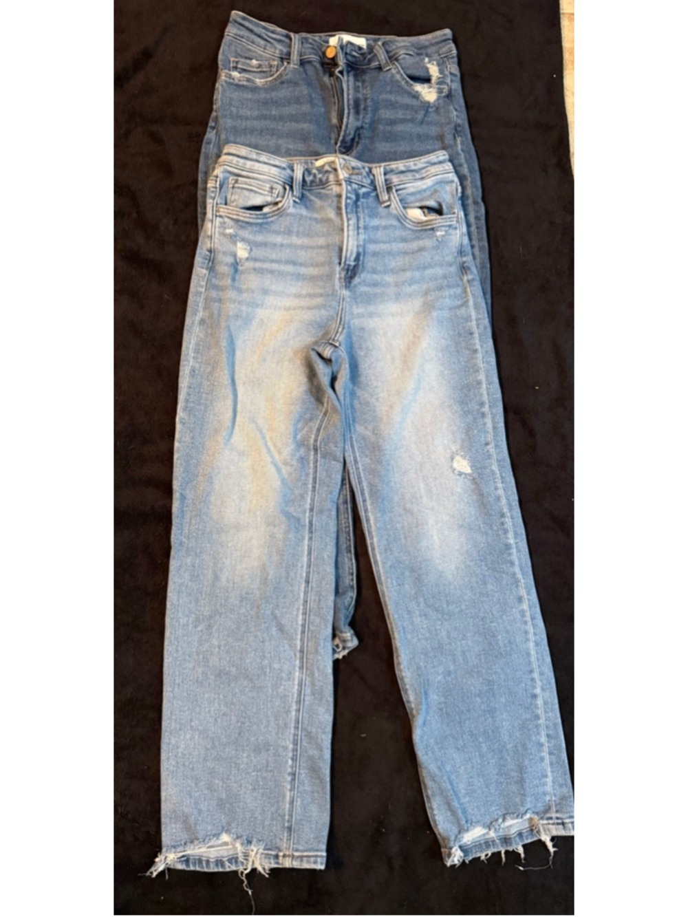 Women's Vervet Blue Distressed Wide Leg Jeans